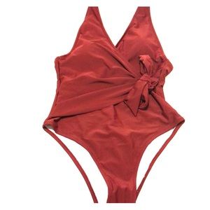 Red one piece bathing suit